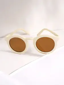 JOKER & WITCH Women Brown Lens & White Round Sunglasses