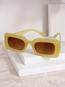 JOKER & WITCH Women Brown Lens & Yellow Rectangle Sunglasses