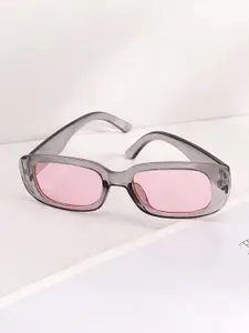 JOKER & WITCH Women Pink Lens & Silver-Toned Rectangle Sunglasses