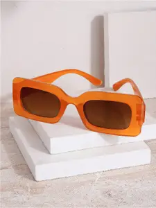 JOKER & WITCH Women Brown Lens & Orange Rectangle Sunglasses