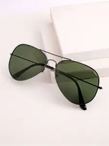JOKER & WITCH Men Green Lens & Black Aviator Sunglasses