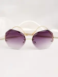 JOKER & WITCH Women Purple Lens & Gold-Toned Round Sunglasses