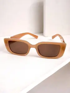 JOKER & WITCH Women Brown Lens & Orange Rectangle Sunglasses with UV Protected Lens