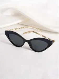 JOKER & WITCH Women Black Lens & Gold-Toned Cateye Sunglasses