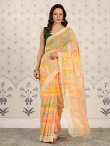 Ode by House of Pataudi Multicoloured Floral Poly Georgette Designer Saree