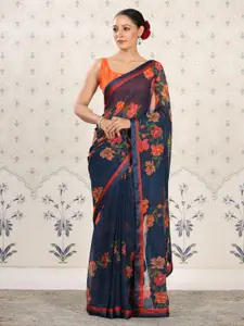 Ode by House of Pataudi Floral Poly Georgette Designer Saree
