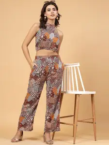 Rigo Printed Halter Neck Top With Trousers