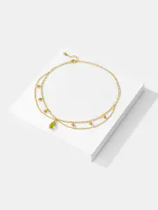 SHAYA Cereus Bloom 925 Sterling Silver Gold-Plated Stone-Studded & Beaded Layered Necklace