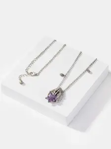 SHAYA 925 Sterling Silver Stone-Studded Oxidised Macrocentra Bloom Necklace