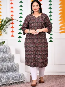 Swasti Plus Size Floral Printed Round Neck Straight Kurta