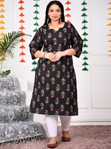 Swasti Plus Size Floral Printed Round Neck Straight Kurta