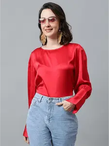 Kotty Red Puff Sleeve Satin Top