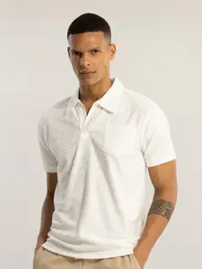 Snitch White Polo Collar Slim Fit T-shirt