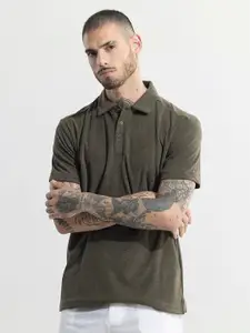 Snitch Olive Green Polo Collar Slim Fit T-shirt