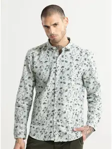 Snitch Green Classic Slim Fit Floral Printed Linen Casual Shirt