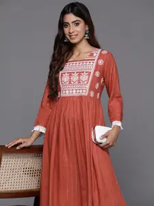 Indo Era Embroidered A-Line Midi Dress