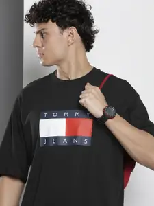 Tommy Hilfiger Brand Logo Printed Drop-Shoulder Sleeves Pure Cotton T-shirt