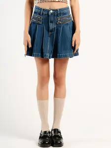 FREAKINS Pleated Pure Cotton A-Line Skirt