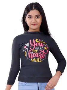 BAESD Girls Typography Printed High Neck Pullover Sweatshirt