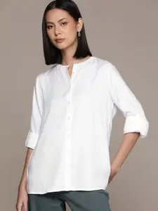 Roadster Mandarin Collar Roll-Up Sleeves Casual Shirt