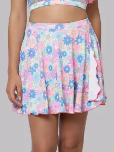 CUKOO Floral Printed Flared Mini Swim Skirt