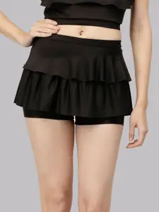 CUKOO Women Comfort Fit Mid-Rise Frill Swim Skirt