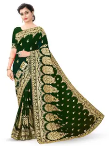 B Bella Creation Green Embellished Beads and Stones Pure Georgette Heavy Work Saree