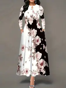 Stylecast X KPOP Black Floral Printed Keyhole Neck Maxi Dress