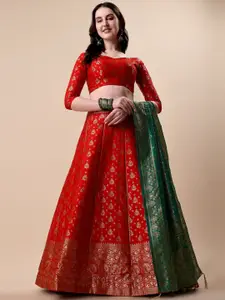 Momina Fashion Red Ready to Wear Lehenga & Unstitched Blouse With Dupatta