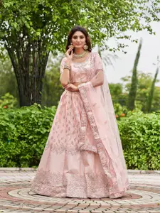 KALINI Pink Embroidered Ready to Wear Lehenga & Unstitched Blouse With Dupatta