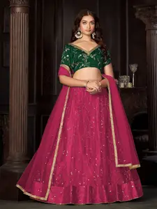 KALINI Burgundy Embroidered Ready to Wear Lehenga & Unstitched Blouse With Dupatta