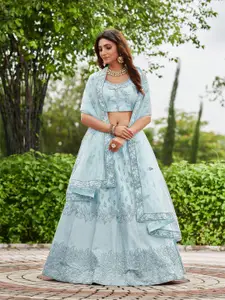 KALINI Turquoise Blue Embroidered Ready to Wear Lehenga & Unstitched Blouse With Dupatta