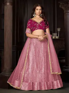 KALINI Pink Embroidered Ready to Wear Lehenga & Unstitched Blouse With Dupatta