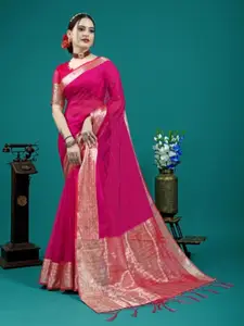 Banaras silk palace Pink Striped Sequinned Organza Banarasi Saree