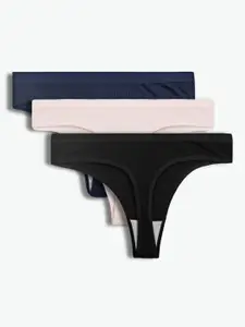 TOM & GEE Pack Of 3 Striped Cotton Thong Briefs THONG PANTY - 3 PCS -M