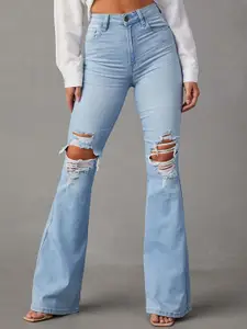 StyleCast Women Blue Bootcut Slash Knee Light Fade Jeans