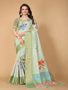 Pionex Floral Pure Cotton Designer Banarasi Saree
