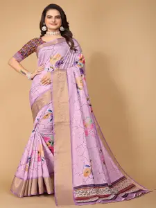 Pionex Pink Floral Pure Cotton Designer Banarasi Saree