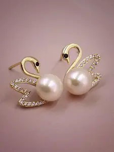 VAGHBHATT Gold-Plated Pearl Beaded Studs Earrings