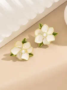 VAGHBHATT Gold-Plated Pearl-Beaded Floral Studs Earrings