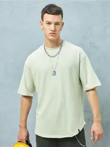 Bewakoof Heavy Duty Off White Raw edge Hemline Oversized Drop Shoulder Sleeves T-shirt