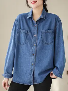 StyleCast Blue Denim Longline Cotton Casual Shirt