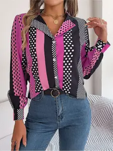StyleCast Pink Polka Dot Printed Casual Shirt