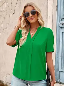 StyleCast Green Mandarin Collar Casual Shirt