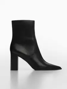 MANGO Women Mid-Top Pointed-Toe Block Heel Boots