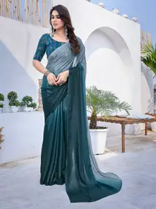 Mitera Turquoise Blue & Teal Ombre Silk Blend Fusion Saree