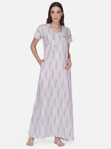 Sand Dune Abstract Printed & Embroidered Maxi Nightdress