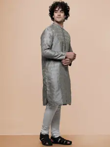 MAAHI FABS Ethnic Motif Woven Design Mandarin Collar Thread Work Straight Kurta