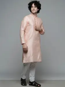 MAAHI FABS Ethnic Motif Woven Design Mandarin Collar Thread Work Straight Kurta