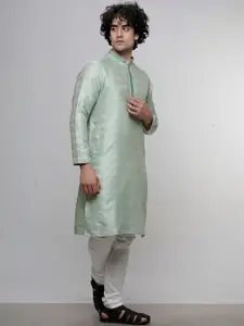 MAAHI FABS Ethnic Motif Woven Design Mandarin Collar Thread Work Straight Kurta